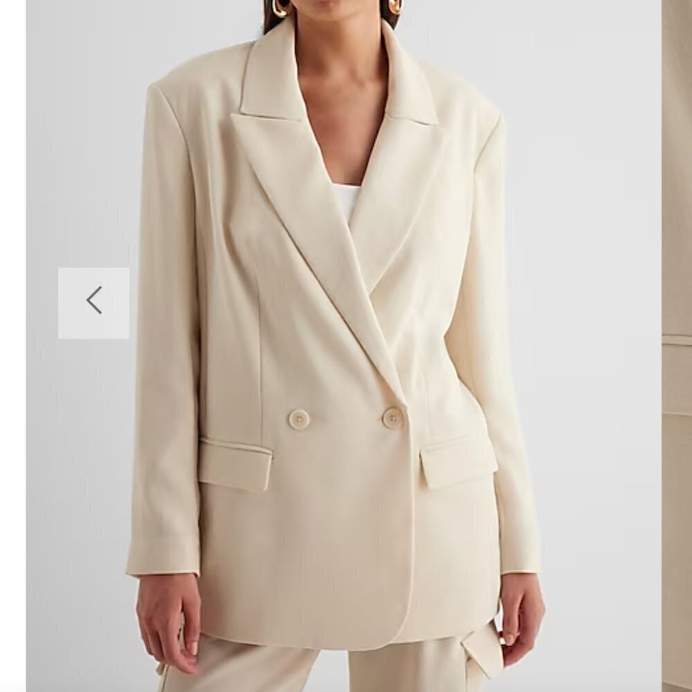Express Cream Supersoft Double Knit Oversized Boyfriend Blazer Jacket - Picture 2 of 6